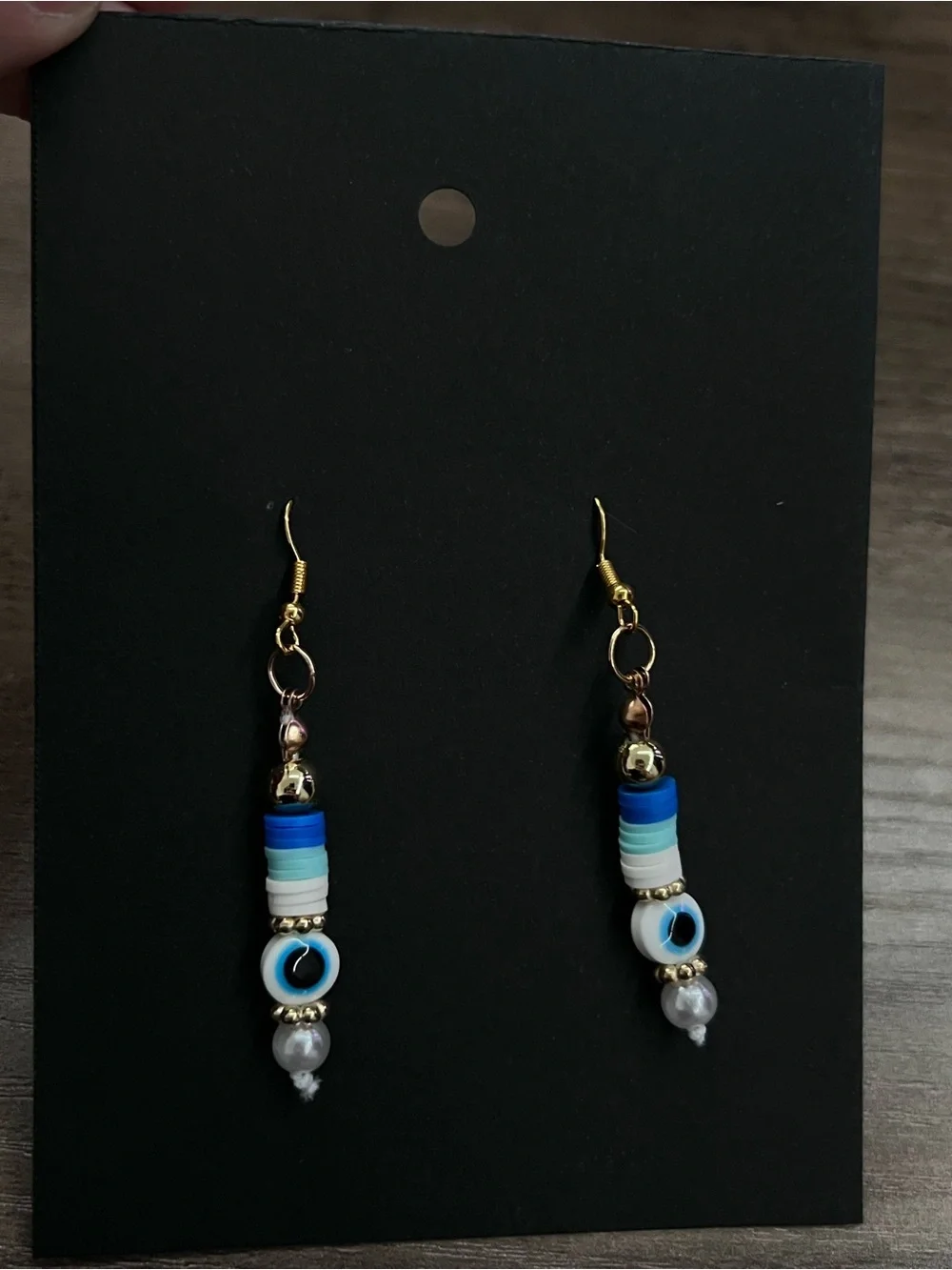 Handmade Evil Eye Beaded Drop Earrings | Blue & White Protective Charm Earrings